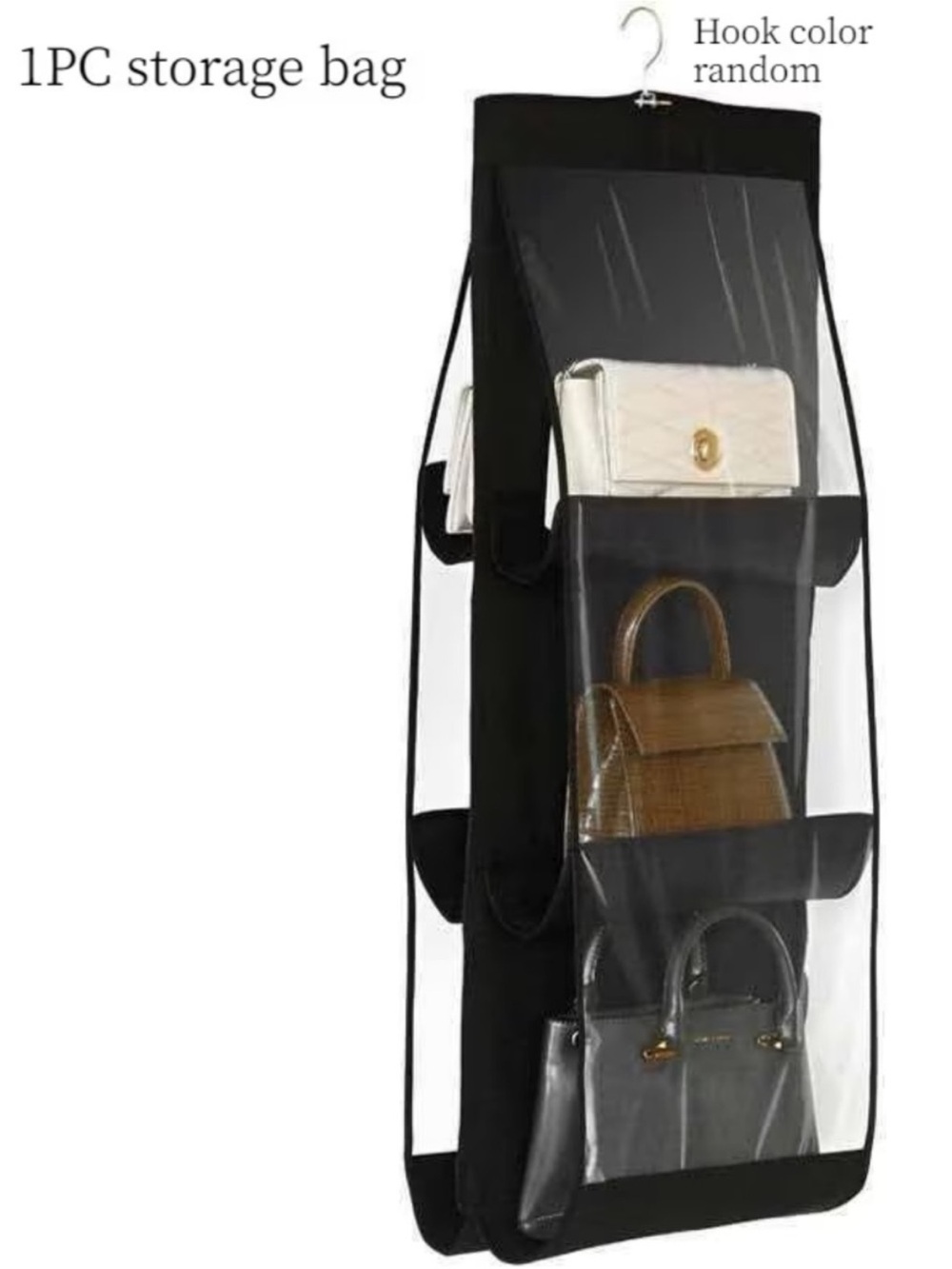 Black Hanging Purse Organizer for Closet - Multi-Tier Handbag Storage - Picture 3 of 6